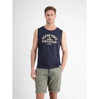 Muskelshirt LERROS "Herren Tanktop mit Brustprint", Herren, Gr. S, blau (classic navy), 100% Baumwolle, Rundhals, Shirts Muskelshirt