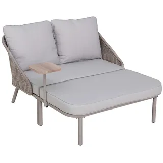 Modante Doppelliege , Grau, Naturfarben , Metall, Kunststoff, Holz , Rattan , Füllung: Polyester , 142x82x128 cm , wetterbeständig, UV-beständig , Holzmöbel, Sitzgelegenheiten Holz, Gartenliegen Holz
