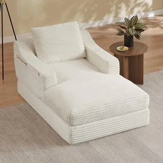STILVORA Loungesessel aus Cord als großzügiger Einzelsessel, Relaxsessel umwandelbar zum Bett im Doppelschicht-Design, Sessel für Wohnzimmer und Schlafzimmer - Weiß