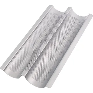 GOURMEO Baguette-Backblech (für 2 Baguettes) mit Antihaftbeschichtung in Silber, 38,5 x 20,5 x 3,5 cm - Baguette-Blech, Baguetteform - französische Brot-Backform