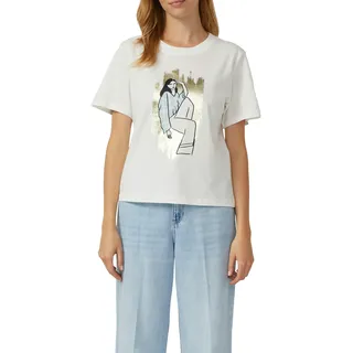 T-Shirt S.OLIVER, Damen, Gr. 40, weiß (sanftes weiß), Jersey, Obermaterial: 100% Baumwolle, Glitzermuster, bedruckt, normal hüftbedeckend, Rundhals, Shirts T-Shirt, mit Flitzer-Print