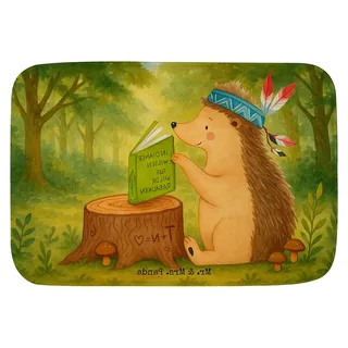 Badteppich Igel mit Federschmuck Design - Geschenk, Camping, Duschvorleger, Badezimmermatte, Badezimmerteppich, Teppich für das Bad, Tiere, Abenteuer, Lagerfeuer