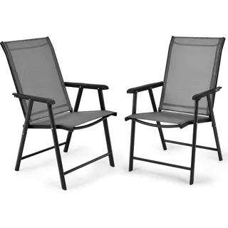 FANTASK Hochlehner Gartenstühle 2er Set, Klappstuhl Camping bis 110kg, Klappstuhl Terrassenstuhl für Pool, Garten, Rasen, Grau