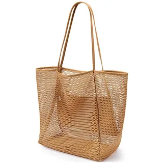 soporXw Strandtasche - Beach Bag Mesh Badetasche xxl Familie Netztasche für Sandspielzeug Faltbare Handtaschen, mit Taschen und Reißverschluss,für Strand, Urlaub, Reise,Fitnessstudio