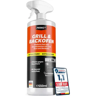 PRINOX Backofenreiniger & Grillreiniger extra stark - 550ml - HAFT EFFEKT - Rauchharzentferner Entfernt stärkste Verschmutzungen und Rauchharz - Entwickelt & Hergestellt in DE