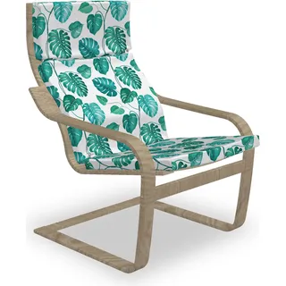ABAKUHAUS Grünes Blatt Poäng Sessel Polster, Regenwald-Dschungel-Blatt, Sitzkissen mit Stuhlkissen mit Hakenschlaufe und Reißverschluss, Sea Green Teal weiß - Grün