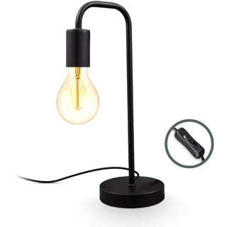 B.K.Licht - Nachttischlampe mit Kabelschalter, E27 Fassung, Vintage, Tischlampe, Lampe, Schreibtischlampe, Tischleuchte, Bürolampe, Leselampe, Leselicht, Retro, Leseleuchte, 13x38 cm, Schwarz