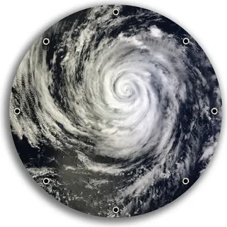 Wallario rundes Outdoor-Poster für Garten oder Balkon, Motiv Hurrikan von oben - Spiralförmiger Wirbelsturm, 30 cm Durchmesser - Blau