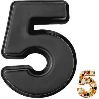 YXHZVON Kuchenform Zahlen Silikon Backform Zahl 5, Groß 3D Number Cake Zahlenbackform, Antihaftige DIY Motivbackformen für Kindergeburtstag, Hochzeit Jubiläum, Geburtstagstorte(Schwarz)