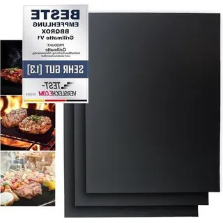 Grillmatten mit vergleichsbarer Gewinner Antihaftbeschichtung wiederverwendbar Holzkohlegrill Gasgrill Elektrogrill für Fleisch Fisch (Set von 3 50 x 40 cm 300 Grad Celsius) schwarz mit en Rezeptenbuch Grillset - Schwarz