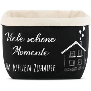 Xuniea Brotkorb Viele schöne Momente IM NEUEN ZUHAUSE Geschenk zum Umzug oder Auszug Brötchenkorb Einzugsgeschenk Brottasche Geschenkidee zum Einzug Brotkorb aus Stoff (Schwarz)