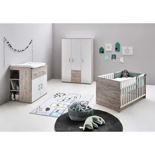 Home Affaire Babyzimmer-Komplettset »Rieke, mitwachsende Möbel bis ins Jugendalter, toll für kleine Zimmer« Kinderbett, Unterbauregal für Wickelkommode, Schrank, Wickelkommode, weiß