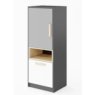 Furniture24 Schrank POK P07, Mehrzweckschrank, Kommode, Highboard mit Tür und Schubkasten, für Jugendzimmer und Kinderzimmer - Schwarz