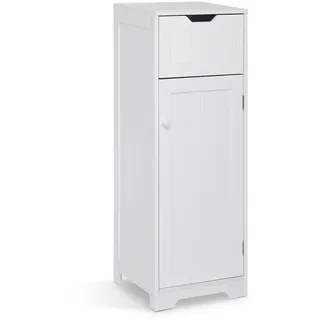 Mondeer Badschrank Schmal, Badezimmerschrank mit 1 Schubladen 1 Tür 2 Regal, 32x30x87cm Weiß MDF Holz Lackiertes, Badmöbel für Badezimmer Küche Wohnzimmer Eingang