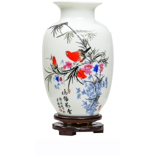 Chinesische Vogel Und Blumenvase, Jing Dezhen Weiße Kleine Keramikvase Antike Vasen, Kunst Dekorative Vase Für Haushalt, Büro, Hochzeit, Party