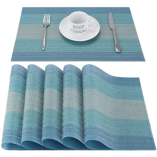 CHAOCHI Platzsets Abwischbar Tischsets 6er Set Platzset Blau PVC Hitzebeständig Platzdeckchen Vinyl Tischmatten Schmutzabweisend Platzmatten für Zuhause Restaurant Küche Speisetisch,30x45cm