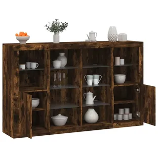 vidaXL Sideboards mit LED-Leuchten 3 Stk. Räuchereiche Holzwerkstoff - Braun