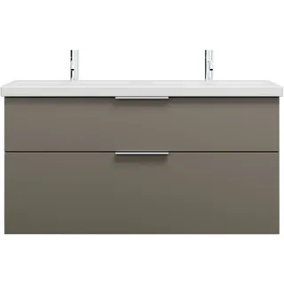 burgbad Eqio Keramik-Doppelwaschtisch inklusive Waschtischunterschrank mit 2 Schubladen, Breite 1230mm, SEYS123F2010C0001G0146, Farbe: Grau Hochglanz / Grau Hochglanz, Griff Chrom G0146