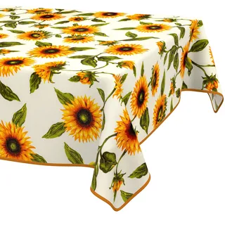 ANRO Tischdecke abwaschbar Sonnenblumen Rechteckig 200 x 140 cm – wasserabweisend Indoor Outdoor, Lotuseffekt, mit Saum