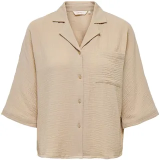 Only Damen Cropped Hemd Bluse Struktur Stoff aus Baumwolle Kurzes Halbarm Top Oberteil ONLTHYRA