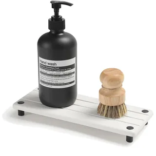 Razborci Instant Dry Spülbecken-Organizer, schnell trocknender Kieselgur Stein-Spülbeckenablage, Schwammhalter, Seifenschale, Badezimmer-Arbeitsplatte, Waschtischspender, Zahnbürstenflasche, Weiß,