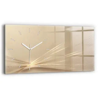 Wallfluent Wanduhr – Stilles Quarzuhrwerk - Uhr Dekoration Wohnzimmer Schlafzimmer Küche - Zifferblatt mit Strichen - weiße Zeiger - 60x30 cm - Abstraktes Licht - Gold