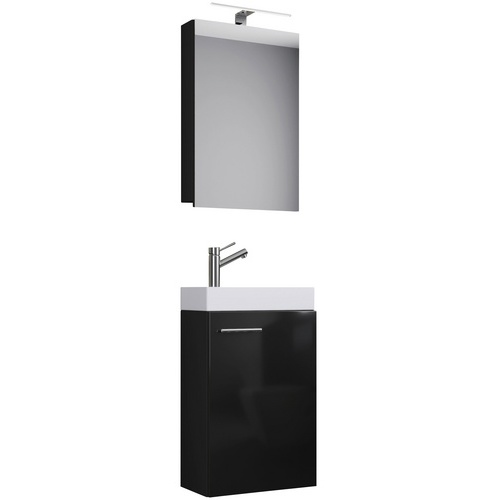 Bild von 3 tlg. Gäste WC Waschplatz Waschtisch Slito mit Spiegelschrank schwarz