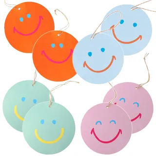 Talking Tables 8 x Geschenkanhänger zum Geburtstag aus Kraftpapier, 10 cm Durchmesser, Happy Face Farbanhänger mit Schnur für Geschenke, Dankeschön aus Papier, Recycling-Verpackung, plastikfrei