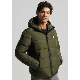 Superdry Steppjacke »HOODED SPORTS PUFFR JACKET« mit Kapuze mit kontrastfarbener Stickerei, grün