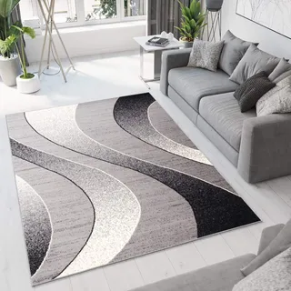 TAPISO Dream Teppich Wohnzimmer Modern Wellen Streifen Grau Creme Schwarz Leicht Meliert Schlafzimmer Esszimmer Gästezimmer ÖKOTEX 160 x 230 cm