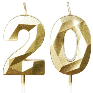 Geburtstagskerzen Zahlen 20, Geburtstag Kerzen, 5cm Gold Kerzen Geburtstag, Tortendeko Geburtstag, Geburtstagskerzen für Geburtstagsdeko, Nummer 20