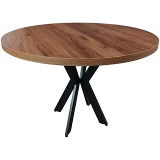 Küchentisch Esstisch Runder Hölzerner Industrieller mit Metallbeinen - Braun