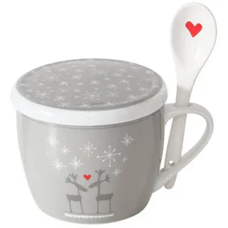 Boltze Home Weihnachtstasse Jumbo Lovelies 600 ml , Dunkelgrau , Keramik , Geschirr, Tassen