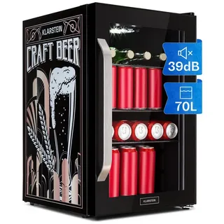 Klarstein Kühlschrank 70L, Kleiner Kühlschrank mit Herausnehmbaren Ablagen, Leiser Mini Kühlschrank mit Glastür & LED, Getränkekühlschrank Klein, Outdoor Geeignet, Biersafe für Flaschen, 0-10°C