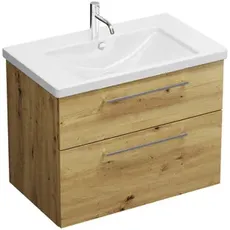 Burgbad Eqio Keramik-Waschtisch inklusive Waschtischunterschrank, Breite 830 mm, SEYQ083, Farbe (Front/Korpus): Eiche Dekor Urban / Eiche Dekor Urban, Stangengriff Chrom P95