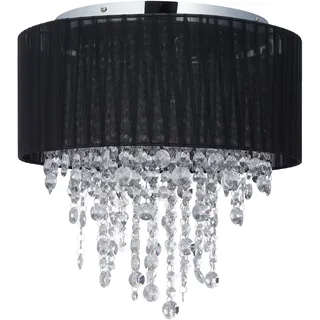 Relaxdays Deckenlampe Kristall, Lampenschirm aus Organza, G9-Fassung, 5-flammige Deckenleuchte, 39x40cm, schwarz/silber