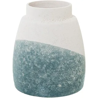 DRW Tischvase aus Keramik in Beige und Petroleum, Sand-Textur, 16 x 20 cm, Mund 9 cm