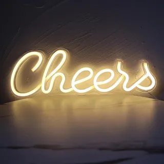 TRIXES CHEERS LED Neon Schild - Wanddeko für Innenräume | USB-betriebene Wanddekoration für Bar und Wohnzimmer. Helle dekorative Beleuchtung für Zuhause.