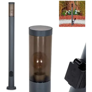 HOFSTEIN Wegeleuchte Sessa, Außenwegeleuchte mit Steckdose aus Metall/Kunststoff in Anthrazit/Rauchfarben oder Weiß, moderne Außenleuchte für Garten, Außenbereich, Hof, 110 cm, E27, IP44
