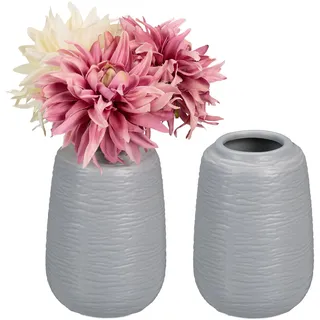 Relaxdays Vasen Set, 2 Blumenvasen, HxD: 15 x 10 cm, Frisch- & Trockenblumen, Dekovase aus Keramik, grau