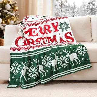 JOTOM Weihnachten Kuscheldecke, Flauschig Weihnachtsdecke 130x150cm, Warm Wohndecke Sofaüberwurf Decke für drinnen, draußen Couchdecke Sofadecke Weihnachtsdeko (Merry Christmas Hirsch Grün)