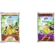 Dehner Natura Wildvogelfutter, gehackte Erdnüsse, 10 kg & Natura Wildvogelfutter, Rosinen, 5 kg