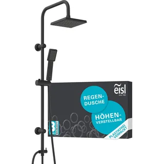 Eisl EASY ENERGY Duschset schwarz, Duschsystem ohne Armatur 2 in 1 mit großer Regendusche (170x170 mm) und Handbrause ohne Armatur ideal zum Nachrüsten, komplettes Montageset DX12004BL-A