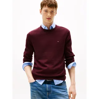 Tommy Hilfiger Rundhalspullover »ESSENTIAL COTTON CREW NECK« 100% Baumwolle Crewneck Regular Fit Premium Mode, rot