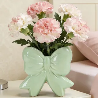 Disoza Schleife Grün Vasen Tischdeko Keramik Modern Vase Vintage Vase für Pampasgras Blumen Trockenblumen Blumenvase Vasen für Hochzeit Porzelan Tulpenvase Küche Büro Wohnzimmer