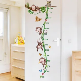 COVPAW Wandaufkleber Kids Messlatte Affen Wandtattoo Kinderzimmer Reben Ast Schaukel Eule Wachstum Diagramm Wandtattoo Babyzimmer Mess Baum Ranke Baum Vogel Wandsticker Körpergrösse Messen