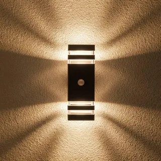LUMILED Außenwandleuchte mit Bewegungsmelder Wandlampe Außenleuchte Wand GU10 Fassung (max. 12W LED) IP54 Wandleuchter oben und unten Terrasse Fassade rechteckig Kunststoff - Schwarz