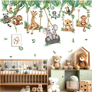 decalmile Wandsticker Dschungel Tiere Baum Zweig Wandtattoo Safari Elefant Giraffe Affen Wandaufkleber Babyzimmer Kinderzimmer Wohnzimmer Wanddeko