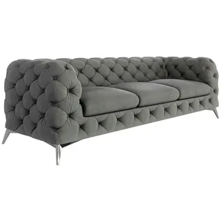 S-Style Möbel Chesterfield-Sofa 3-Sitzer Laura Grau Samt , Textil , Echtholz,Buche, Birke , Füllung: Polyetherschaumkern,Polyetherschaumkern , 243x75x100 cm , Blauer Engel, FSC Mix, Oeko-Tex®, Hergestellt in Europa , Wohnzimmer, Sofas & Couches, Sofas, 3-Sitzer Sofas