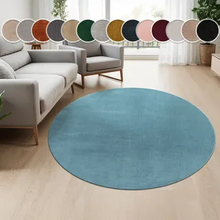 Paco Home Teppich »Cadiz 630« rund 14 mm Höhe Kurzflor, Uni-Farben, besonders weich, waschbar, Wohnzimmer, blau